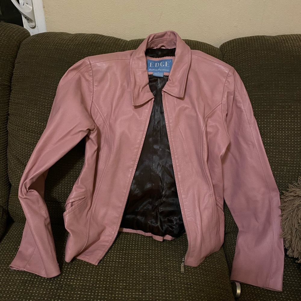 Genuine leather jacket, size small, pink